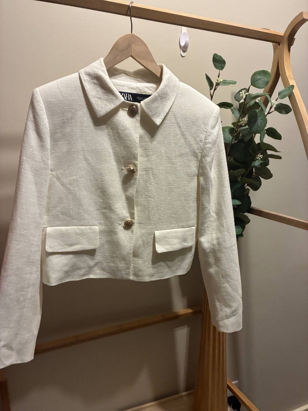 Zara 100% Cotton Cream Cropped Blazer